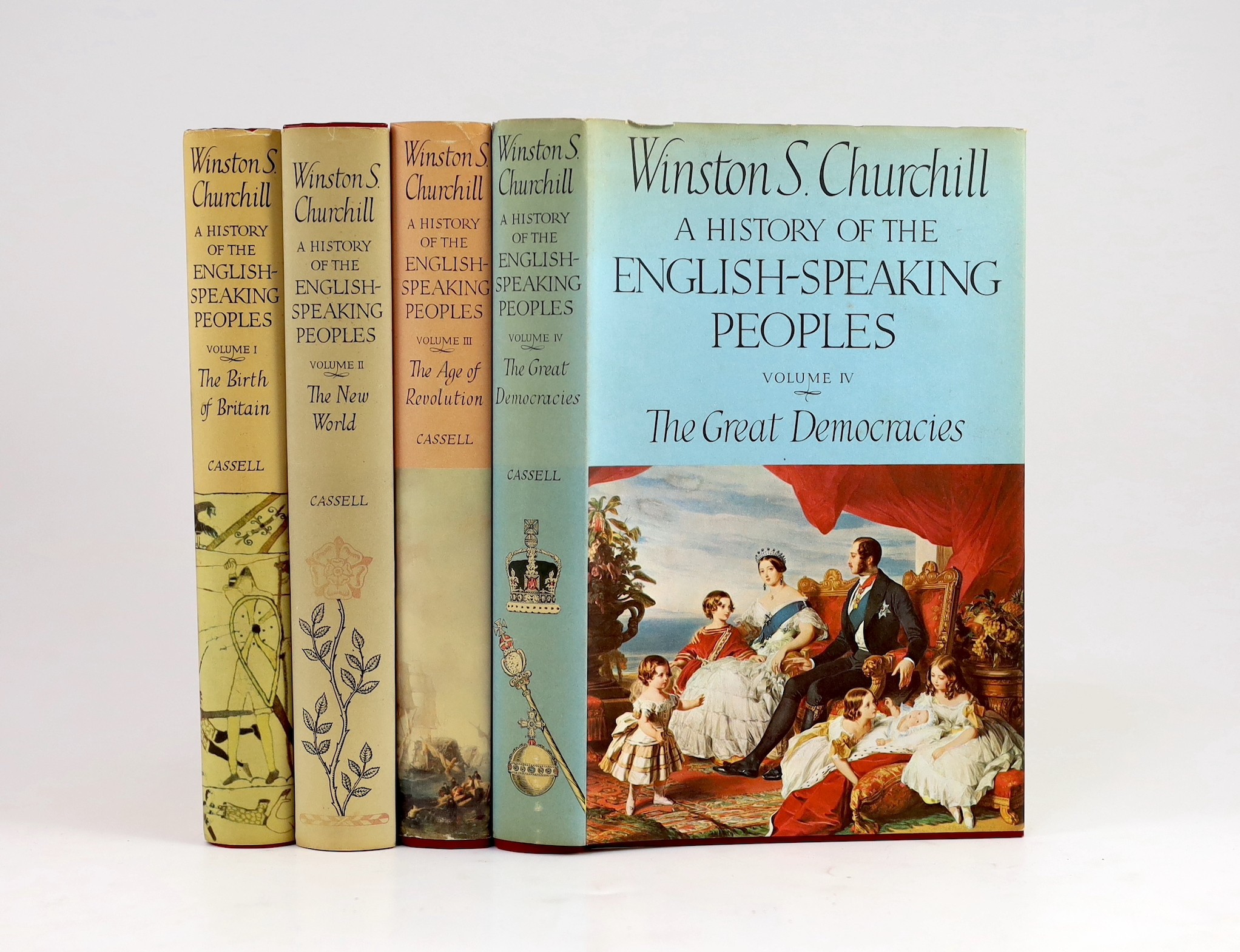 Churchill, Sir Winston Spencer - A History of English-Speaking Peoples, First Edition, 4 vols. numerous sketch maps; publisher's gilt-lettered cloth and pictorial d/wrappers, 1956-58